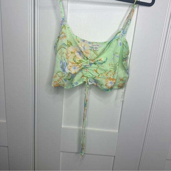 NEW American Eagle Outfitters Light Green Floral Crop Top Medium (b1) - Picture 6 of 6
